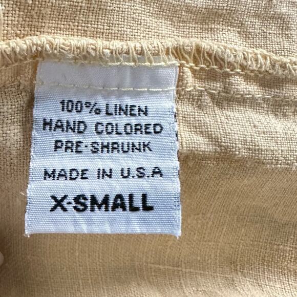 Russ Berens Linen Shift Dress Lagenlook Yellow Size XS Oversized Hand Colored - Picture 7 of 8